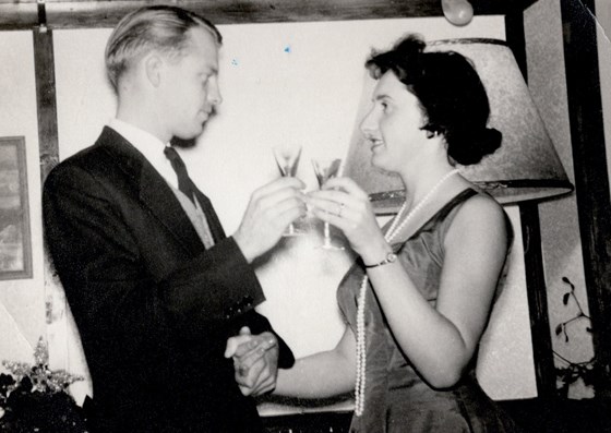 Engagement drinks for Ken & Brenda at Sam and Ba's Belper home, Christmas 1957.