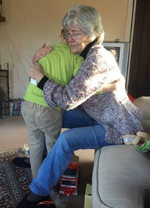 Grandma hugs with Sam - 2014