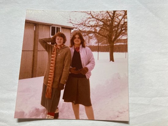 January 1982. Claire and friend, Lower 6th, Stroud High School, striking a pose!