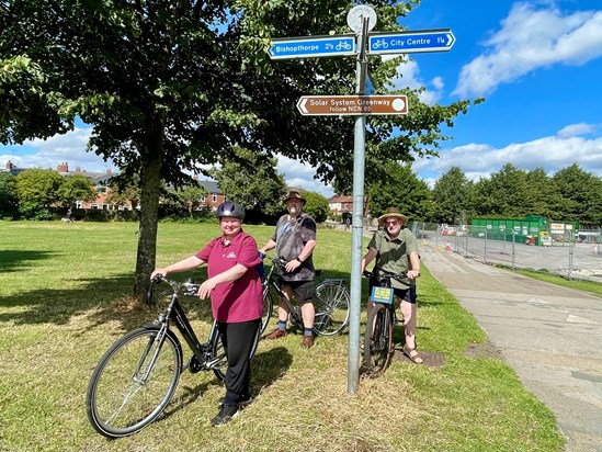 Soph, Jef and Dad cycling the Solar System Way, York