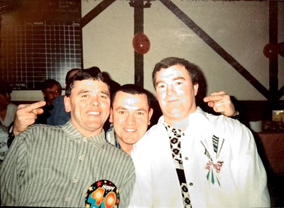 (Left to right) John his brother Peter and his childhood friend Roy Oliver at John's 40th
