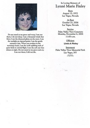 Lynne' Finley Memorial Card