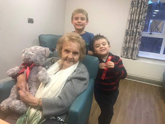 Vera with great grandsons Theo and Isaac in EachStep, Christmas Day 2019
