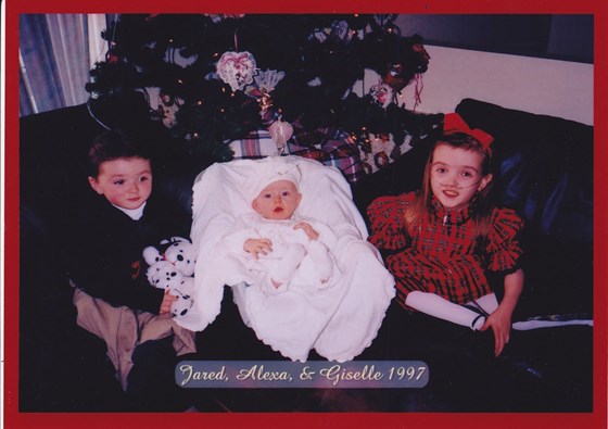 Jared (age 2), his sister, Giselle Rose (age 6 months), his oldest Sister, Alexa, age 5, 1997