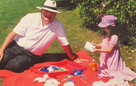 George hosts a picnic to play dolls with Hazel (granddaughter of George’s cousin Dennis Xuereb) who visited George and Helen with her parents, Michelle and Sean, In 2010. 