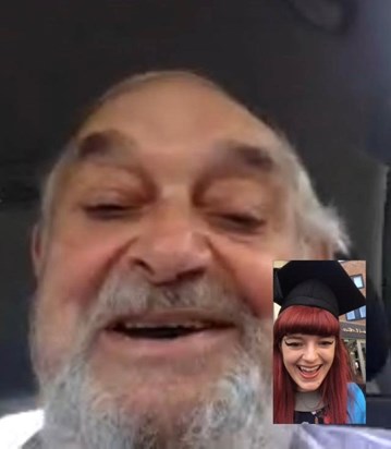 grandad and I video calling on the day of my graduation 
