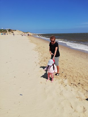 My wonderful mum with my daughters 1st time ever on the the beach. We will miss you forever. 