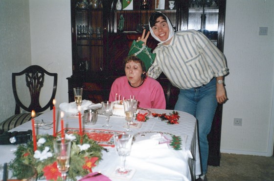 Late birthday celebration - with cheeky Andrew.  1985? or 1987?  