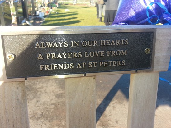 plaque placed of bench from all Conor's friends, money raised from sale of t-shirts and wrist bands