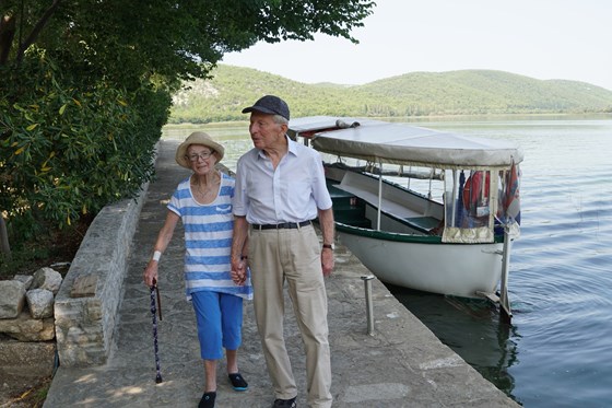 Roseanne and David at Visovac island monastery in Croatia