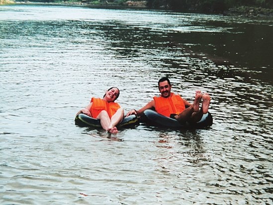 Rubber ringing it on a jungle river in Malaysia