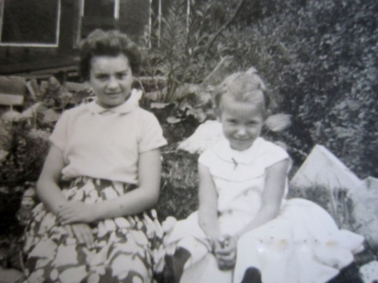 An early photograph of Carol with her cousin, Sue.  Carol was living in Mansfield at this time.