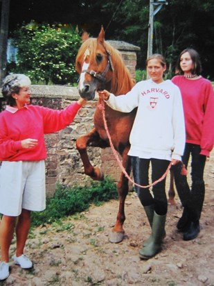 Carol loved her horses. Here meeting the arab "Prince of Orange", featured in many children's books 