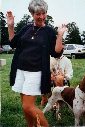 Carol at Revesby Country Fair, 1997, with Purdy, Tim and Ellie's English Pointer.