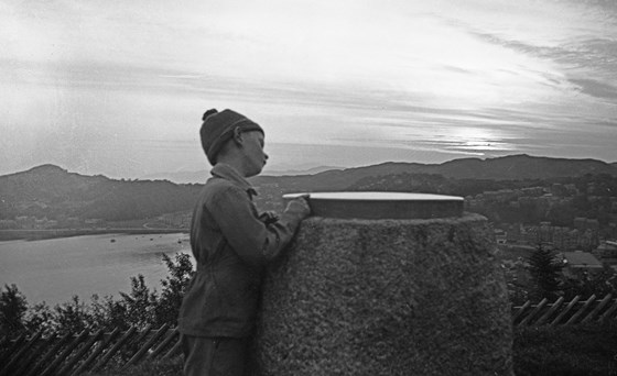 At the lookout post high over the harbour at Oban, on holiday as a child, c.1954-55.