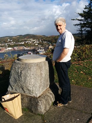 At the same lookout post high over Oban harbour, on holiday with Mimi, 2014.