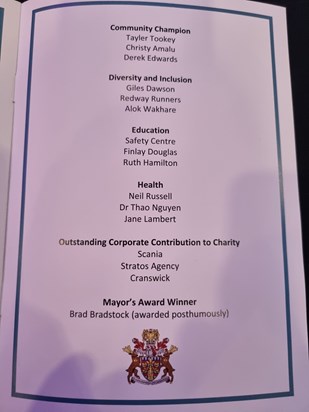 The Mayors Award, 2023, overall winner was Brad !