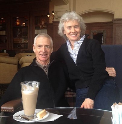 Christine and Peter at the Hotel Macdonald in Edmonton, Alberta, Canada - March 2016 enjoying a coffee. We will miss you!  Love M, E and LM