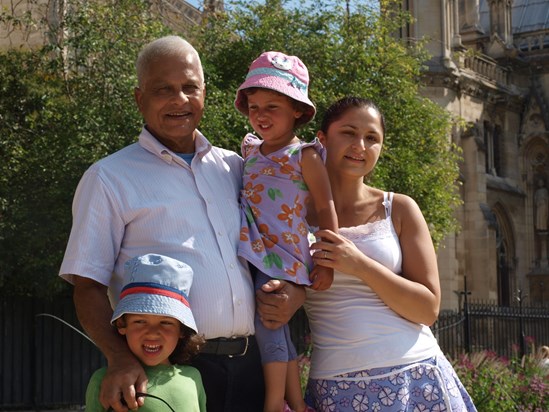 With his grandchildren and daughter in Paris