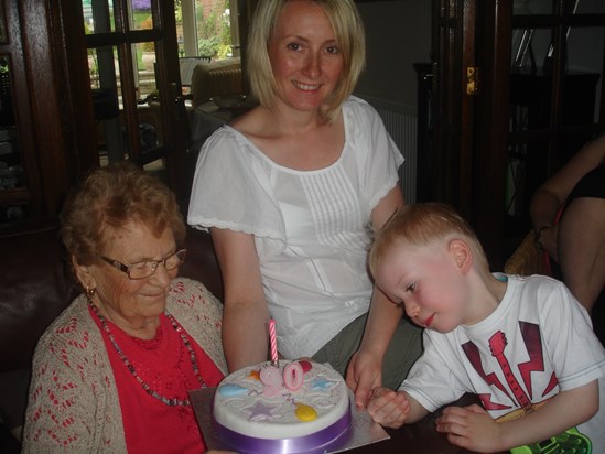 Mamma's 90th Birthday with Granddaughter Lisa and Great Grandson Ollie