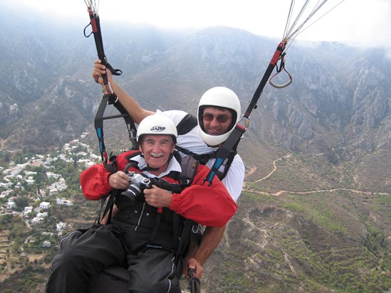 Tandem Paragliding in Cyprus in 2008 when he was aged 80