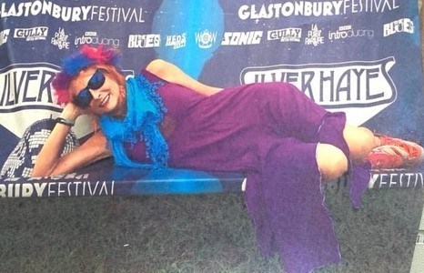 Relaxing backstage at Glastonbury