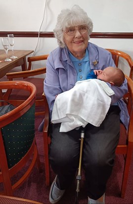 Mary Friend with her Great-Grandson, in Haughley, August 2022