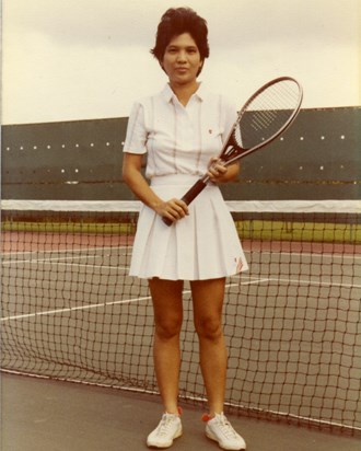 Cherie ready to slam that racquet!