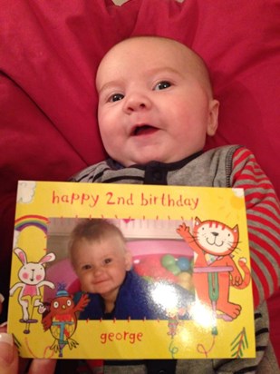 George's little brother Henry with George's birthday card